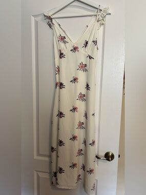 Cream Floral Slip Dress with Pink Rose Print